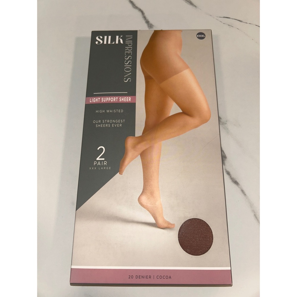 Silk Impressions Light Support Sheer High Waisted‎ Pantyhose 20 Denier 3XL 2Pair